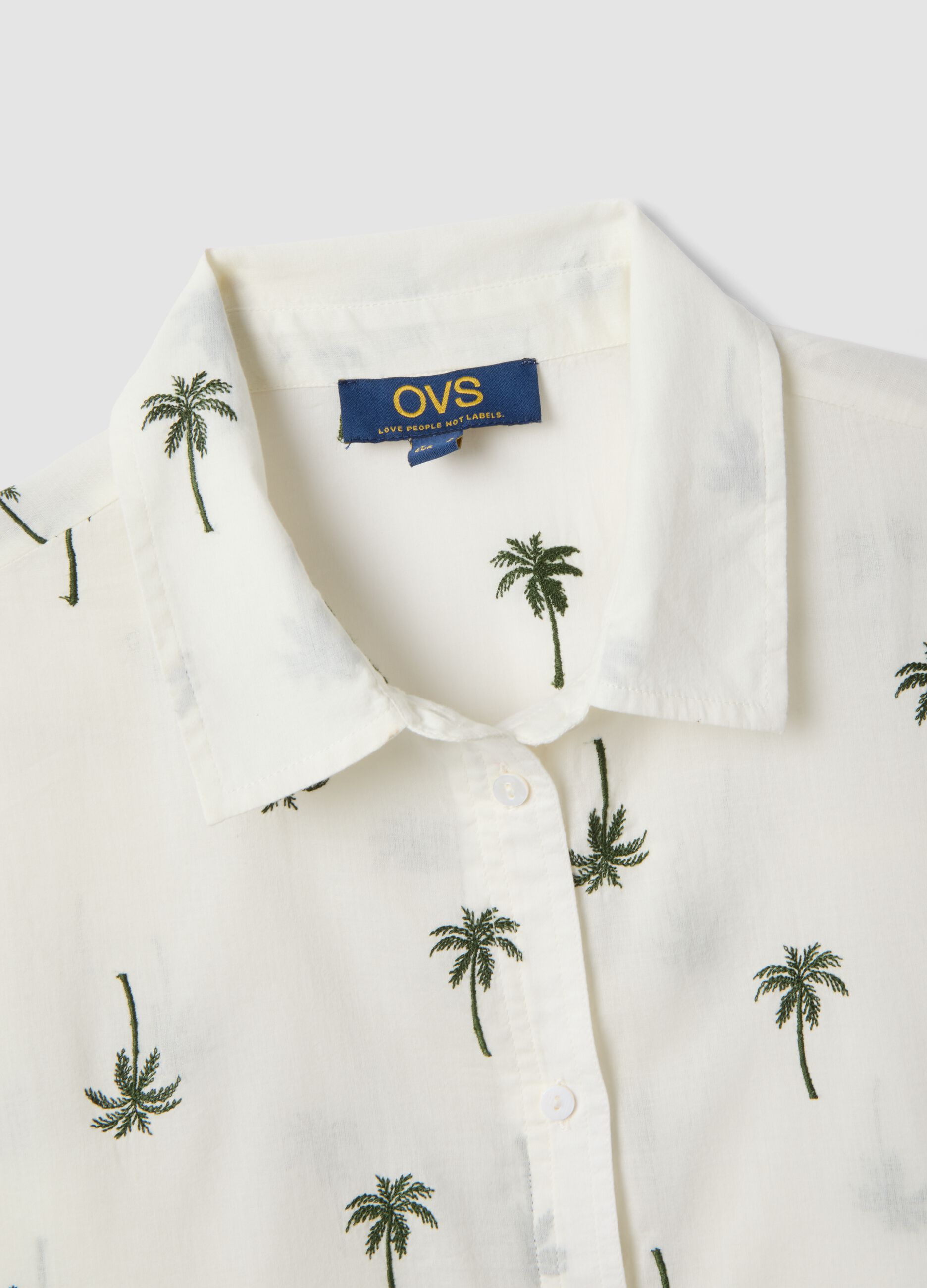 White pure organic cotton kaftan with palm print