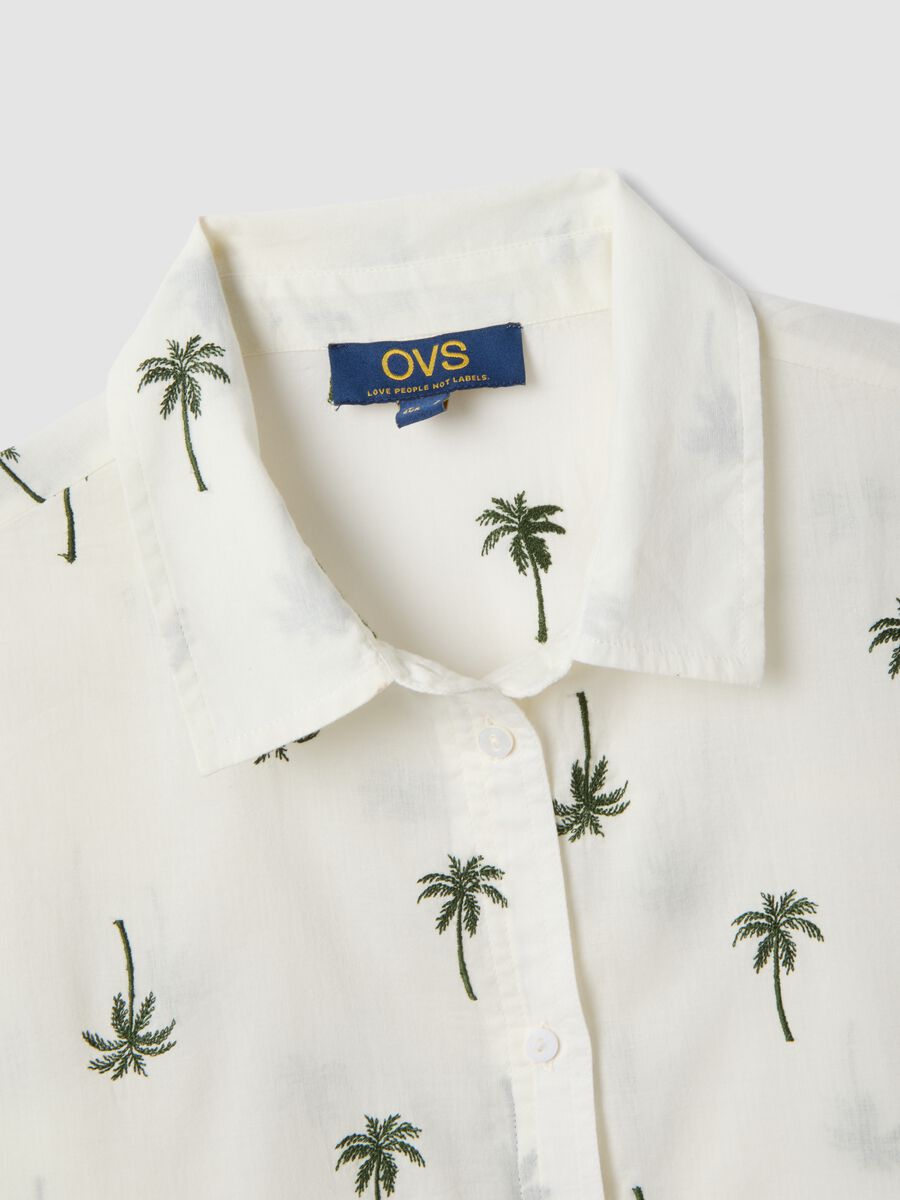 White pure organic cotton kaftan with palm print_5