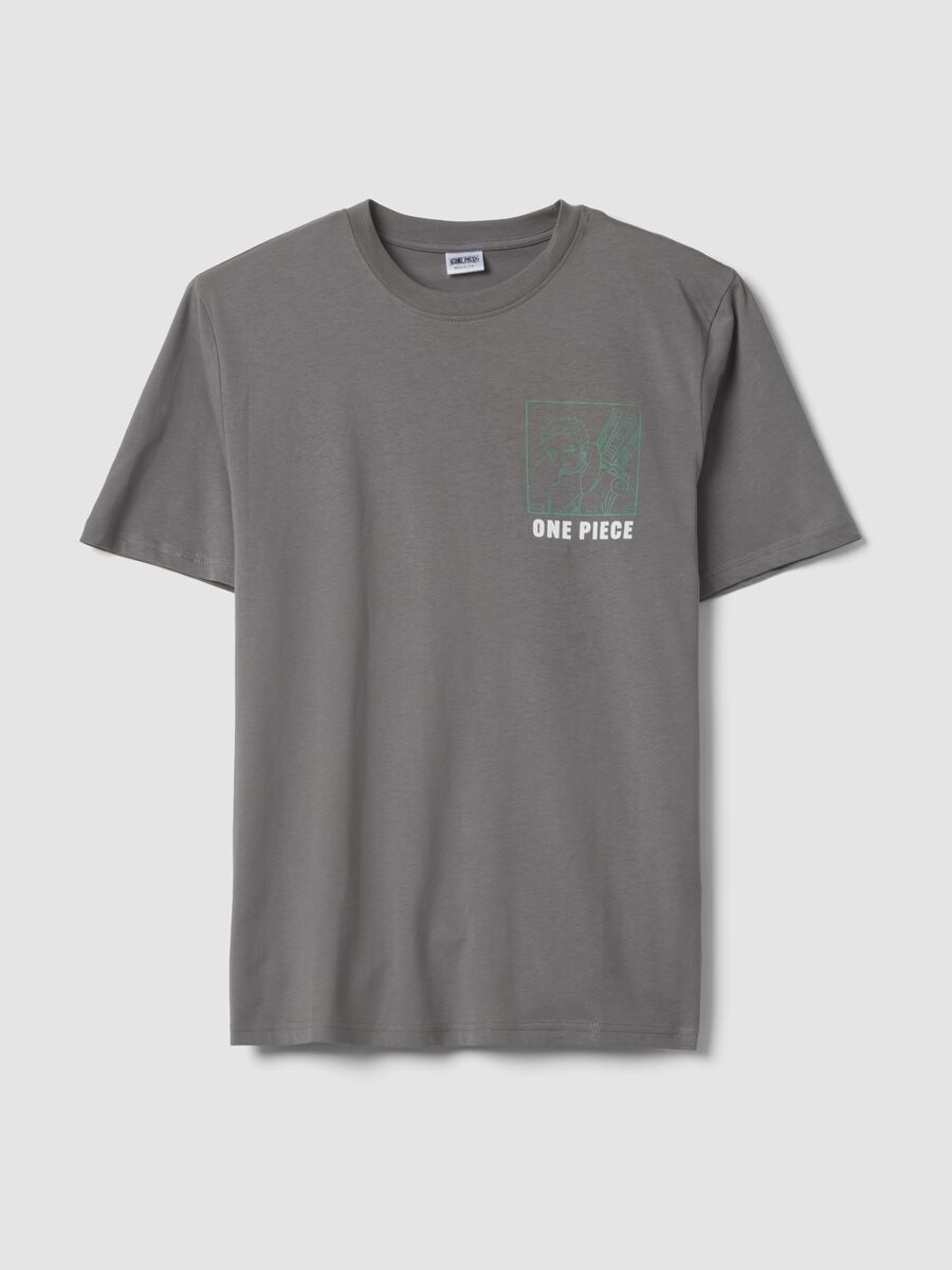 T-shirt grigia con stampa One Piece in puro cotone relaxed fit_0