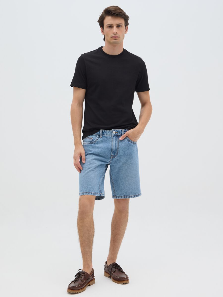 Shorts da uomo in puro cotone denim regular fit con cinque tasche_0