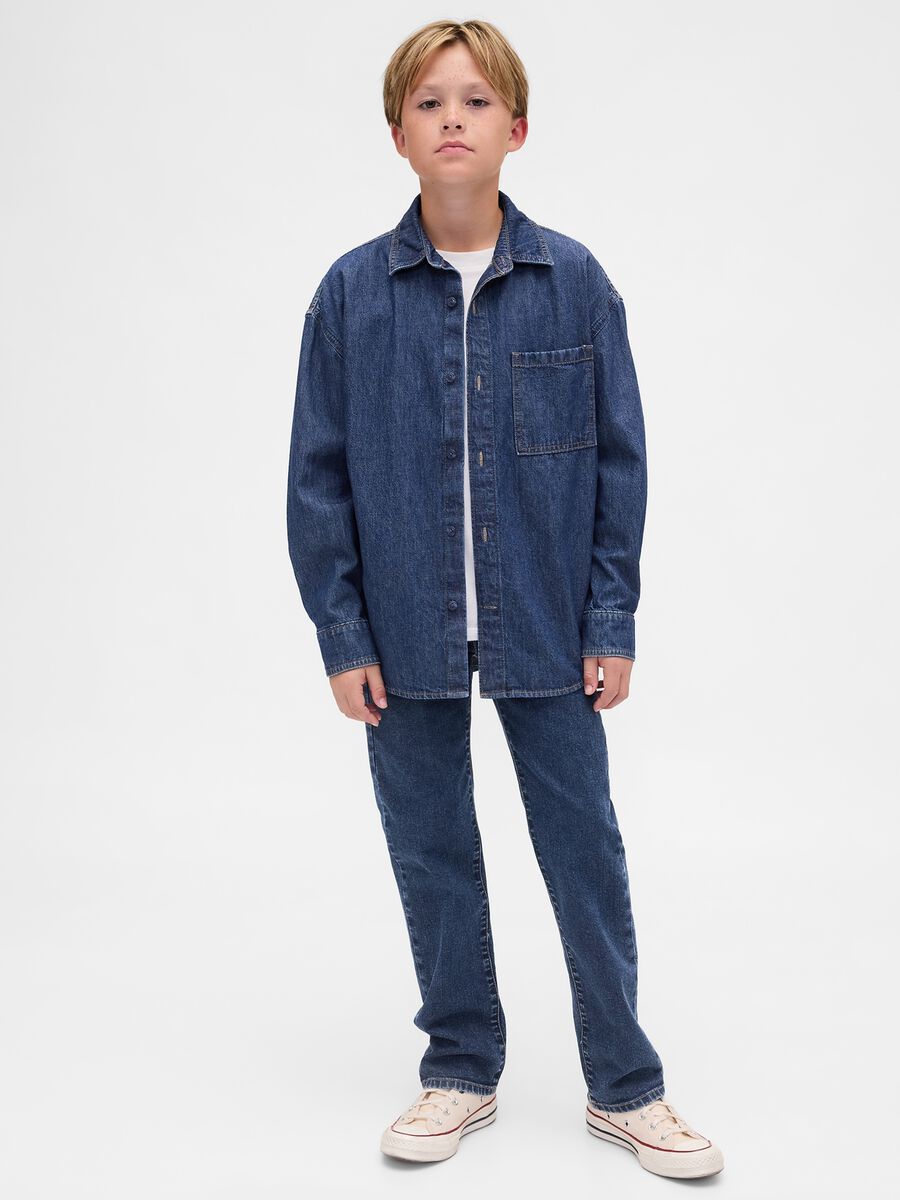 Children's straight jeans in stretchy blue denim cotton, regular fit_0