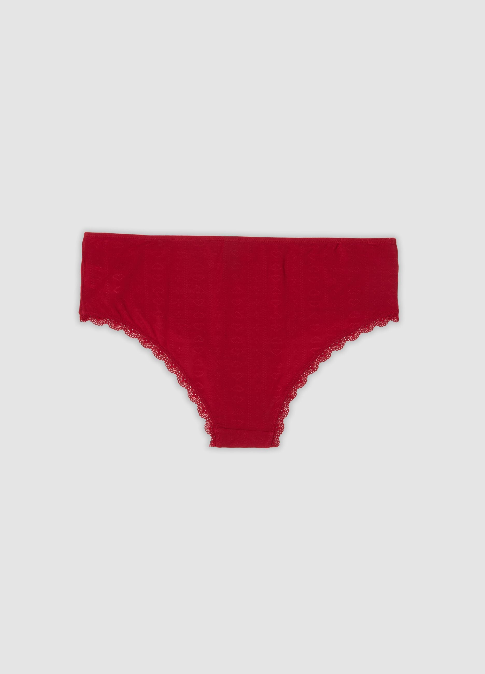 Red stretch modal hipster briefs with lace