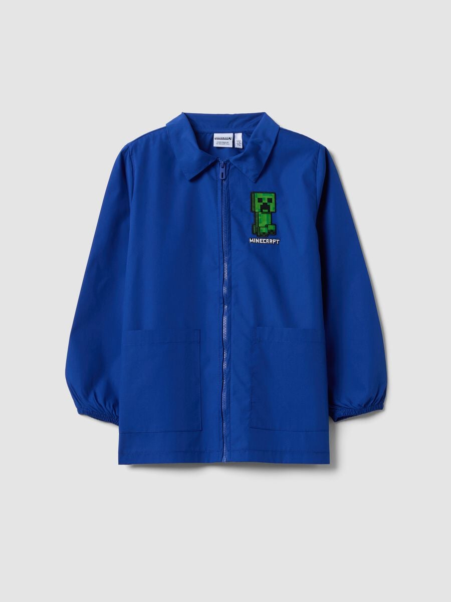 Blue school apron with Minecraft embroidery for boys_0