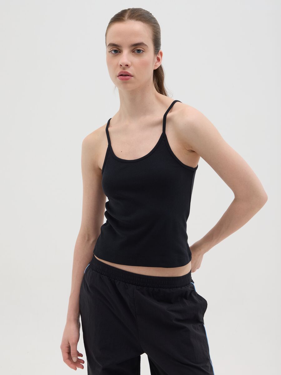 Women's black pure cotton regular fit vest_0