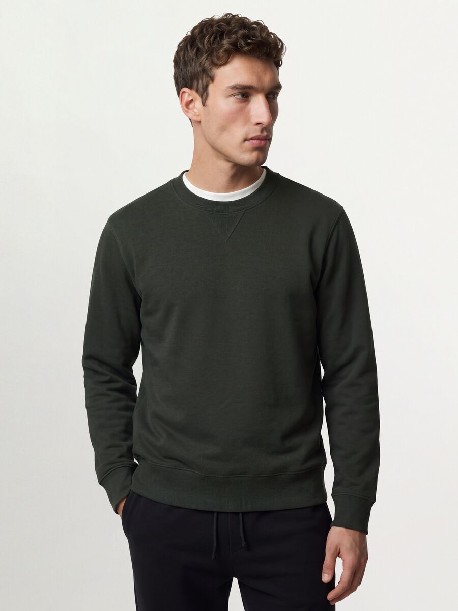 Black crew-neck sweatshirt in cotton blend, regular fit_1