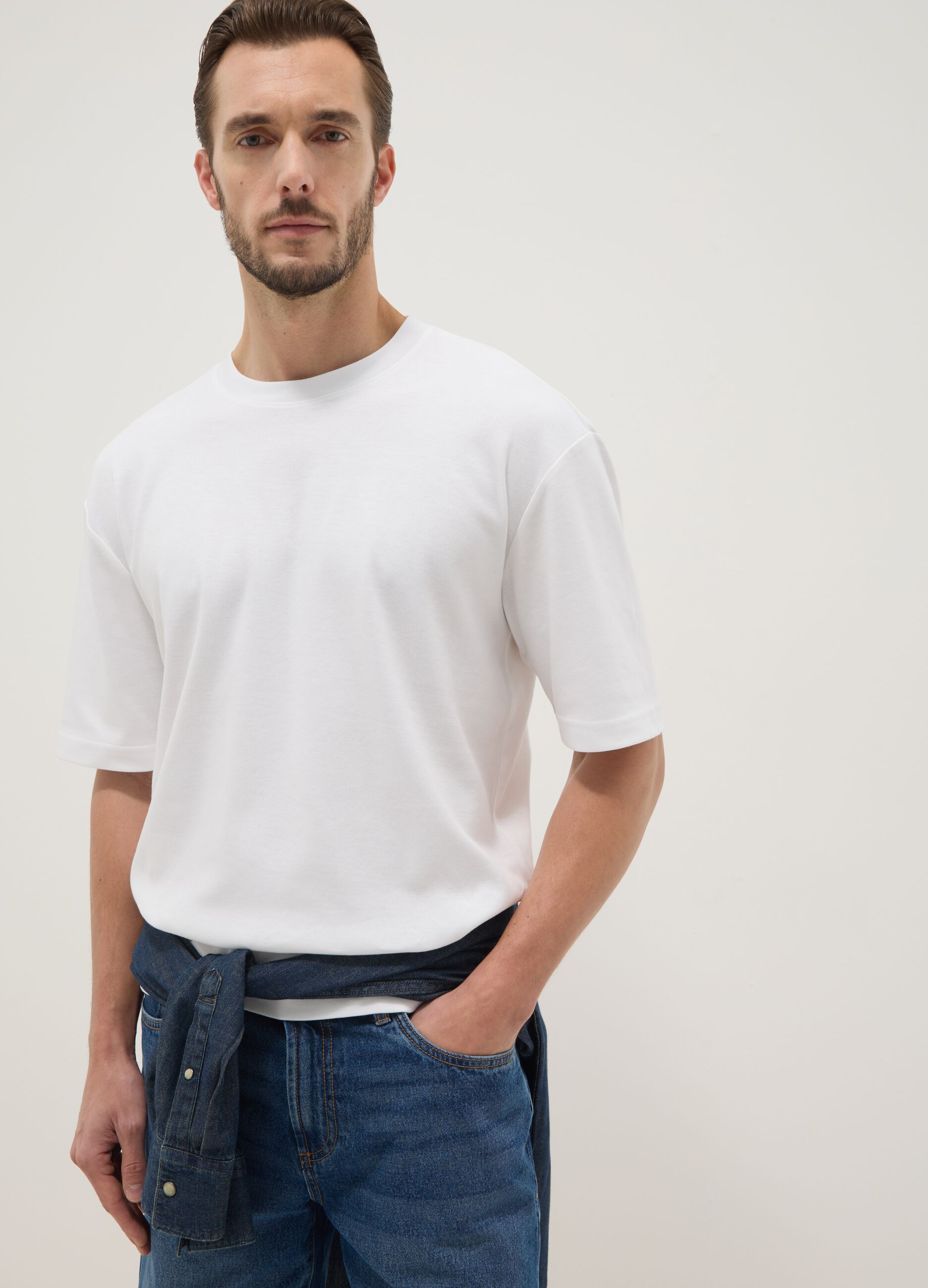 White pure cotton short-sleeve T-shirt, relaxed fit