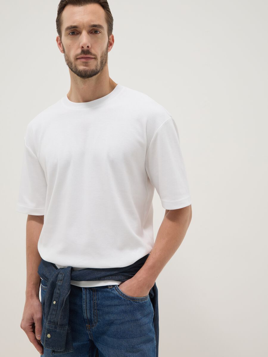 T-shirt a maniche corte in puro cotone bianca relaxed fit_0