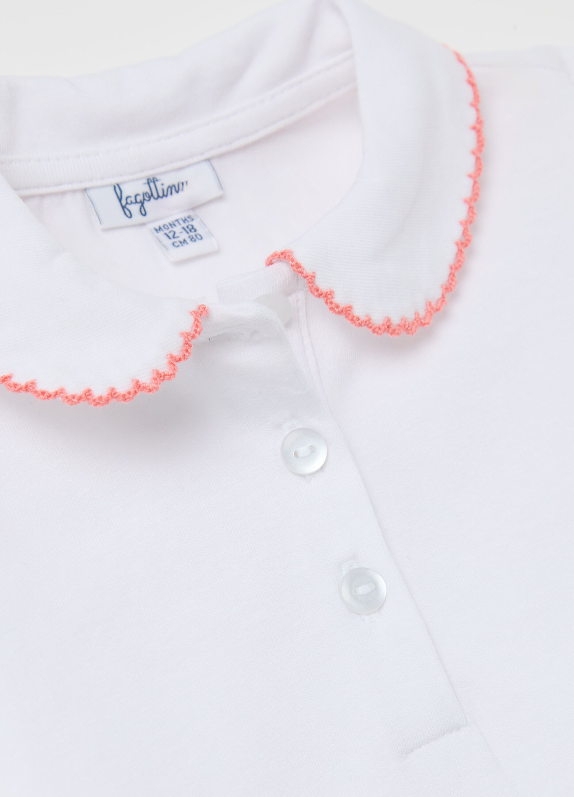 White stretch cotton polo shirt with flounce