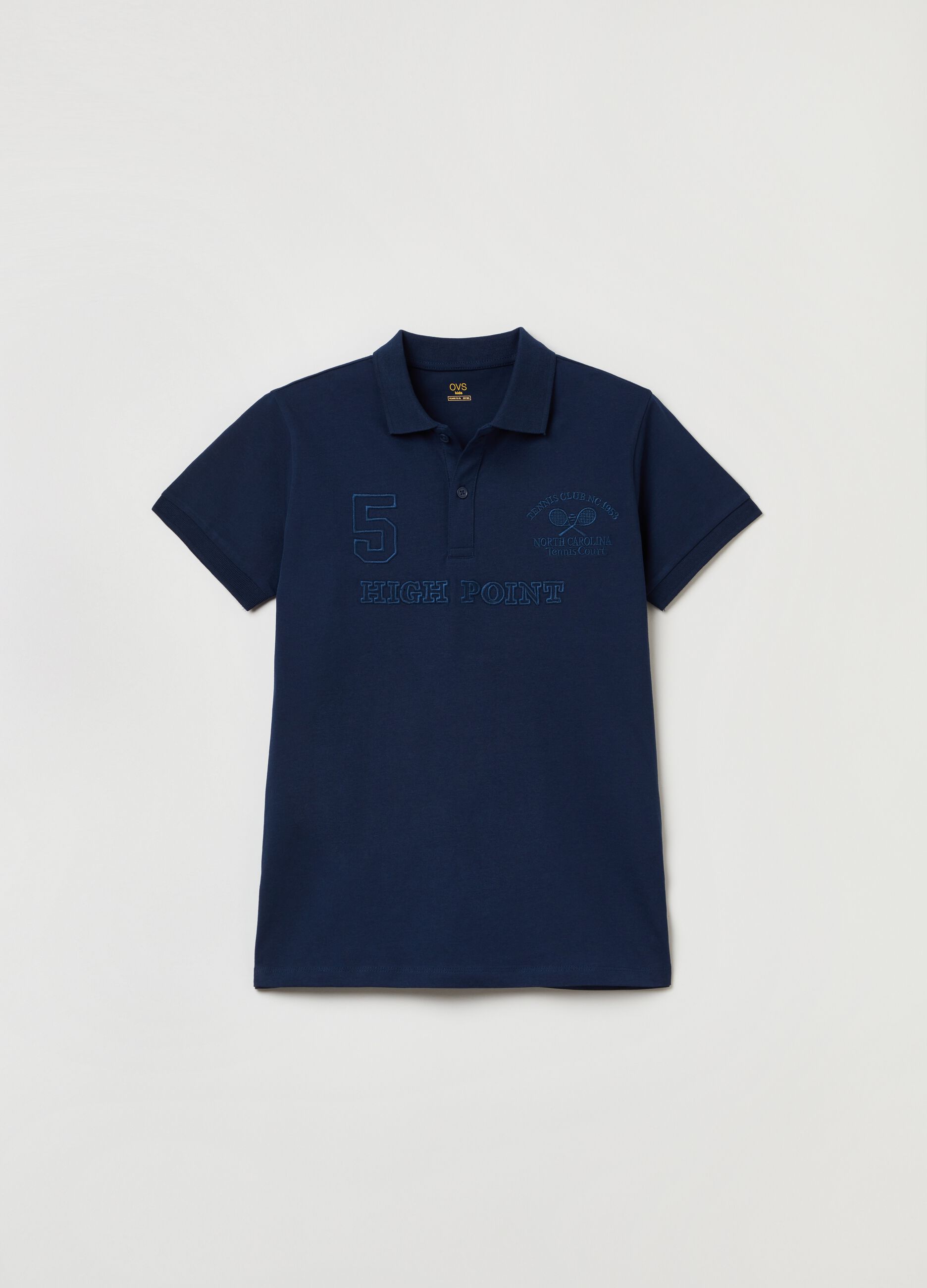 Cotton polo shirt with tennis motif embroidery