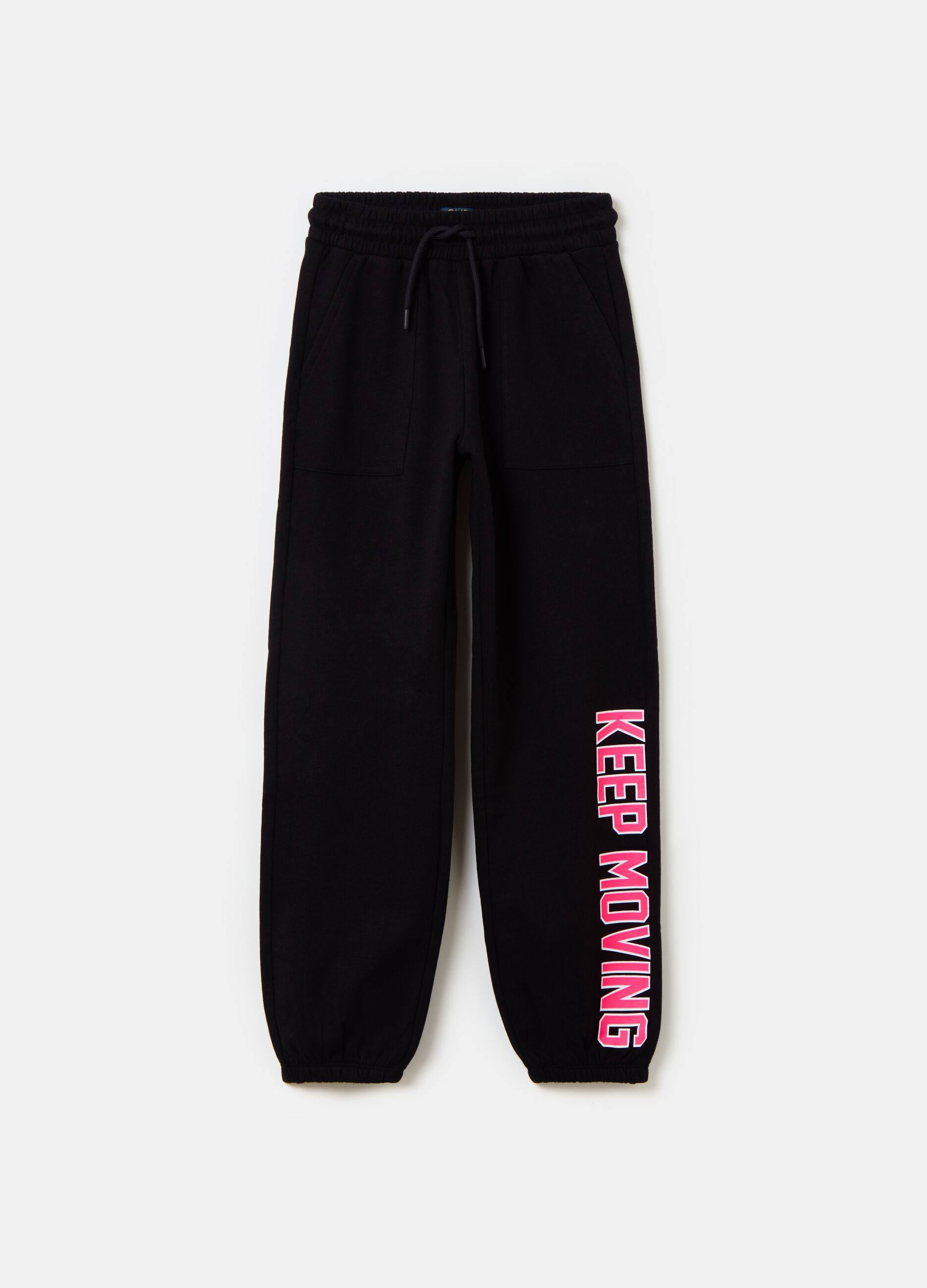 Fleece joggers with drawstring and print