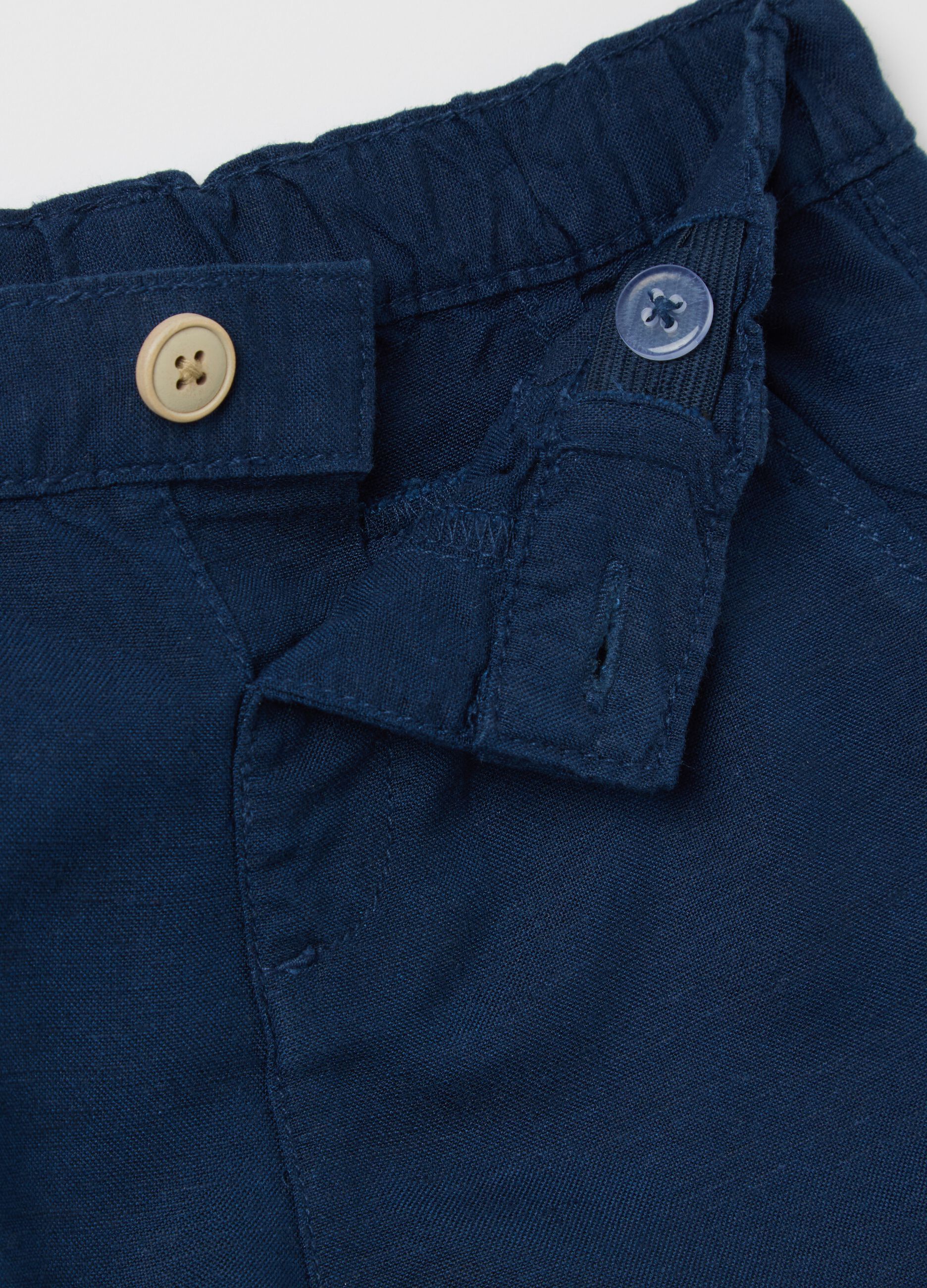 Blue shorts with elastic at the waist
