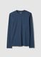 Regular fit blue long sleeve stretch cotton t-shirt_4