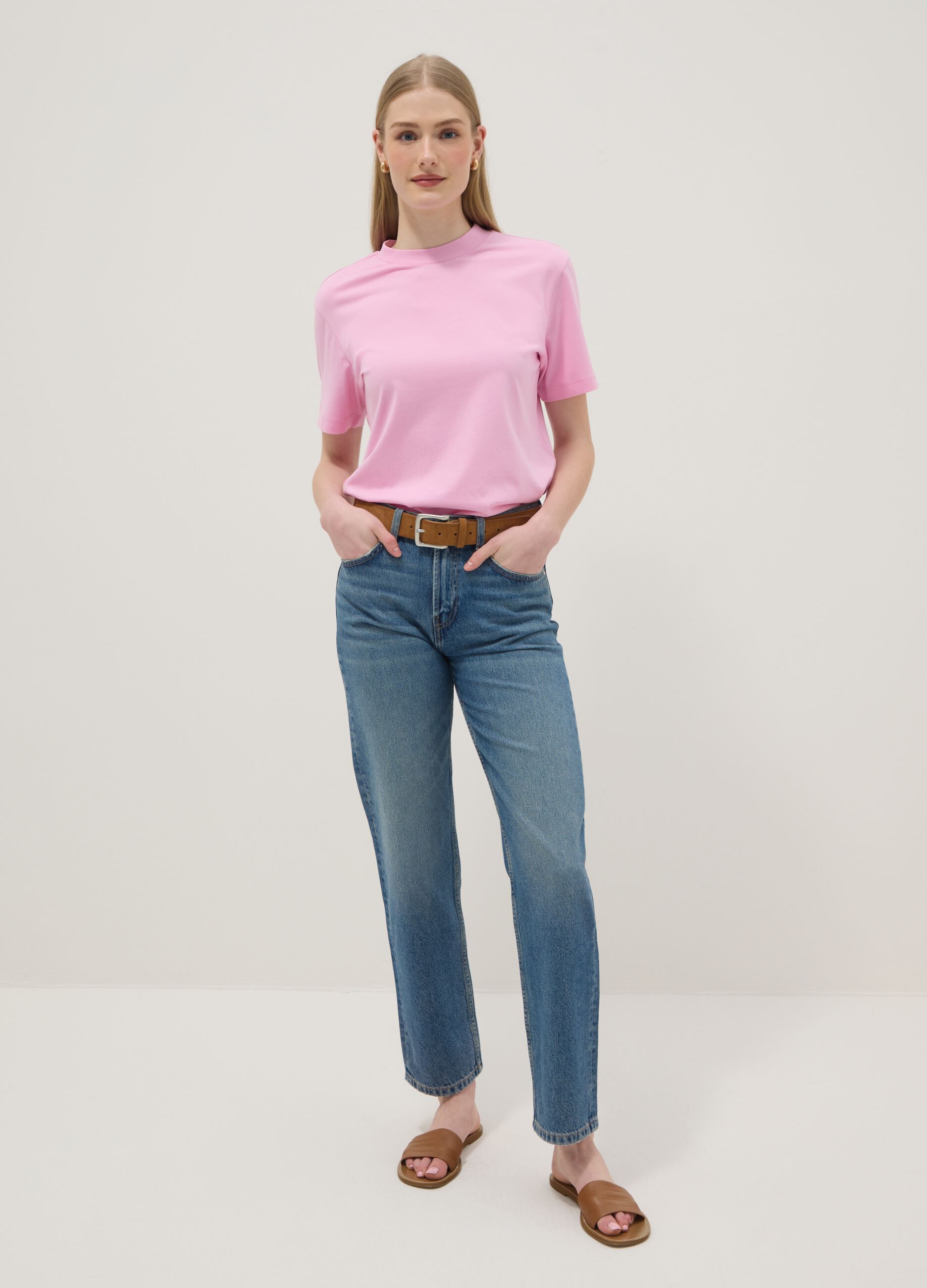 Pink pure cotton regular-fit T-shirt