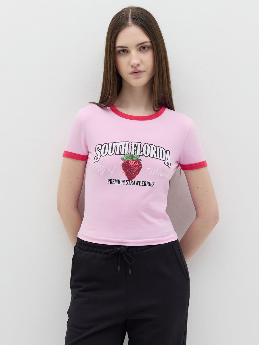 T-shirt with contrasting edging and print_0