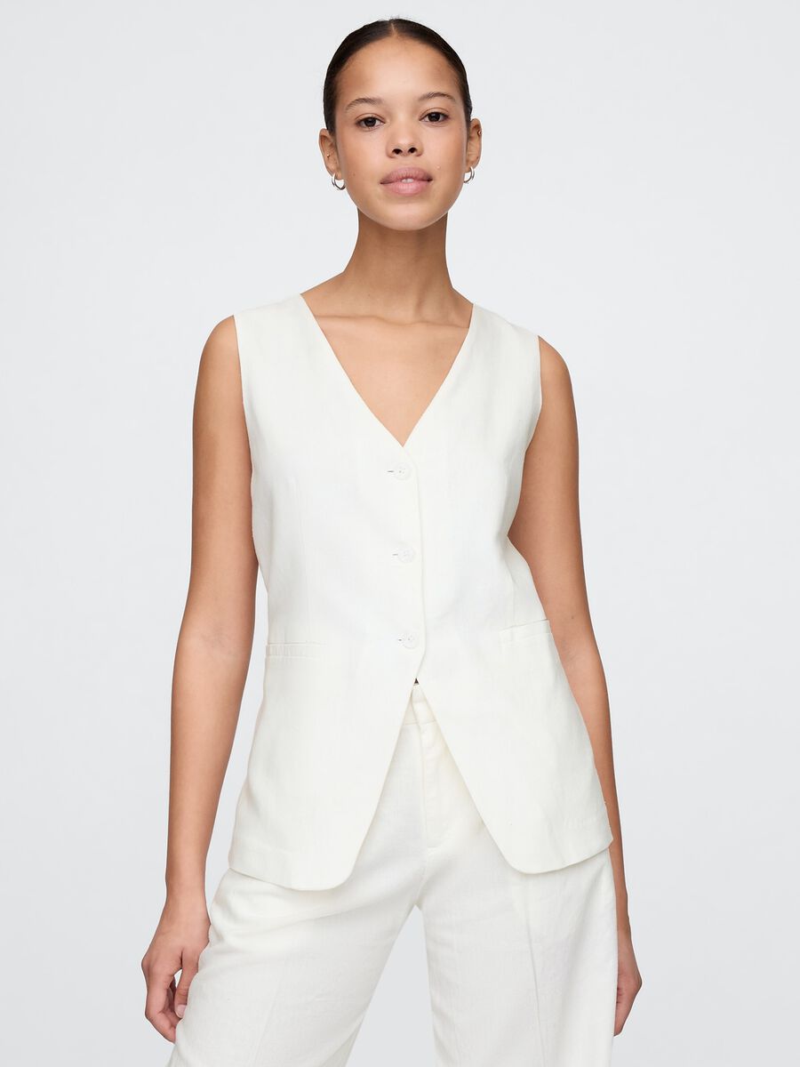 White Linen and Viscose Vest_0