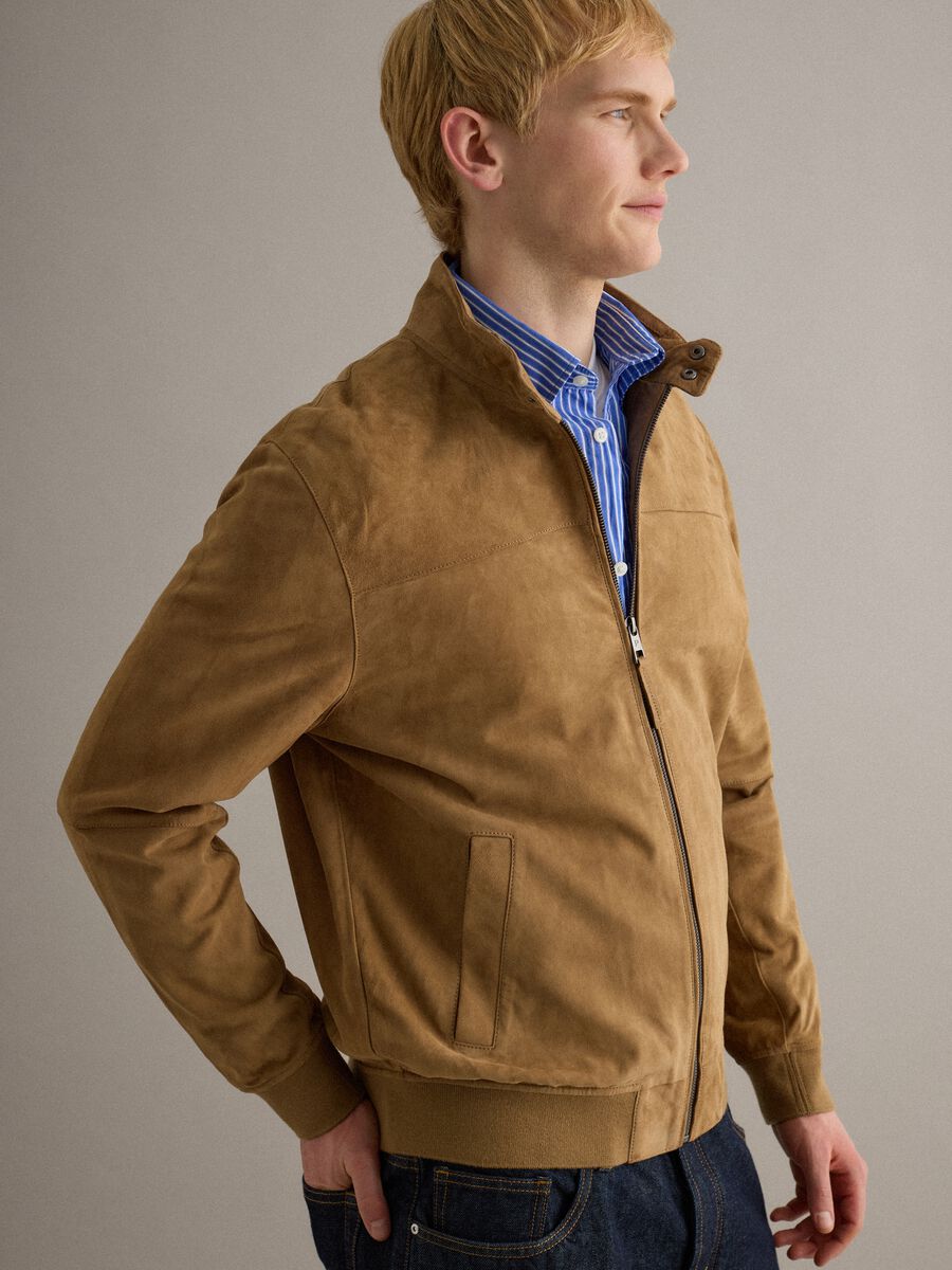 Giacca in vera pelle beige regular fit con zip_0