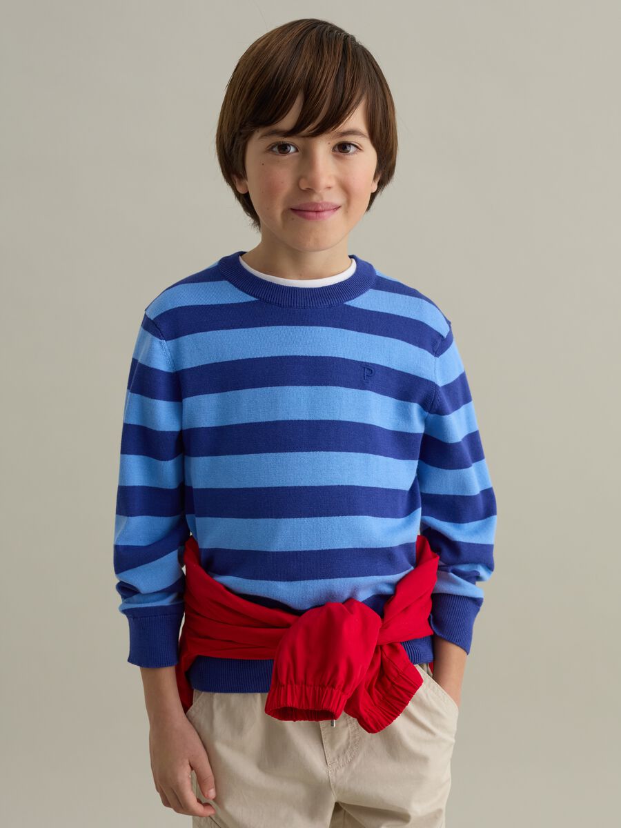 Striped cotton pullover with embroidered logo_0
