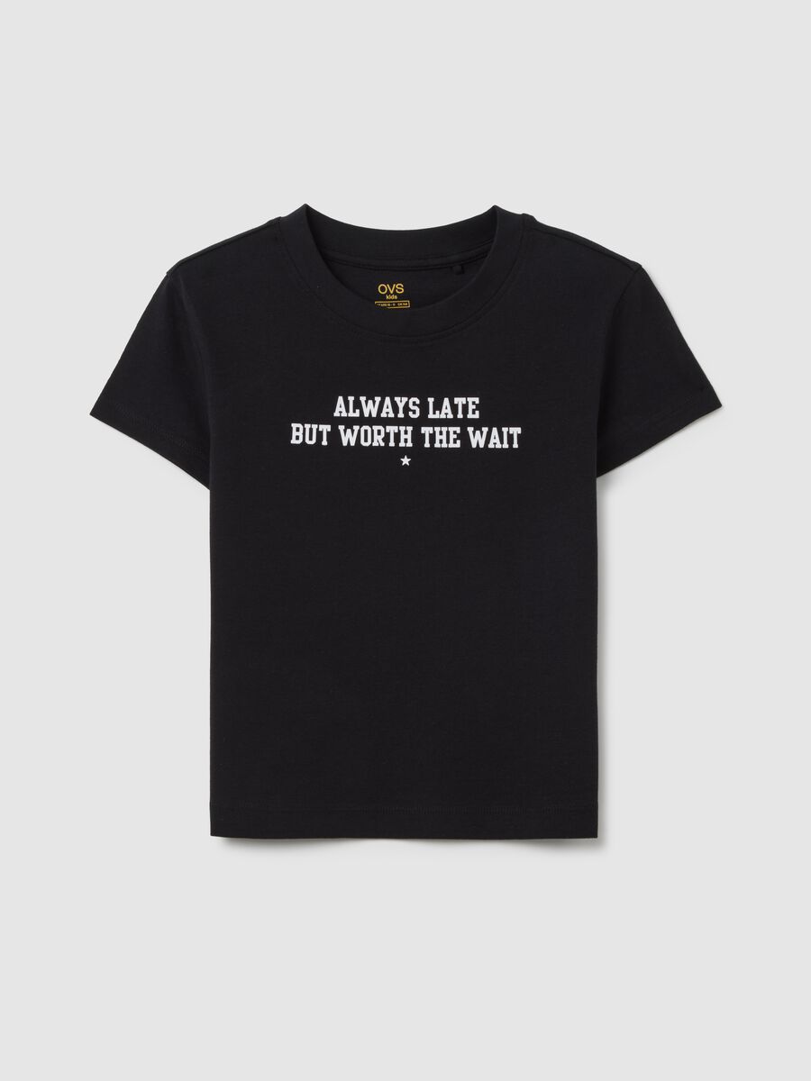 T-shirt da ragazza in puro cotone nero regular fit _3