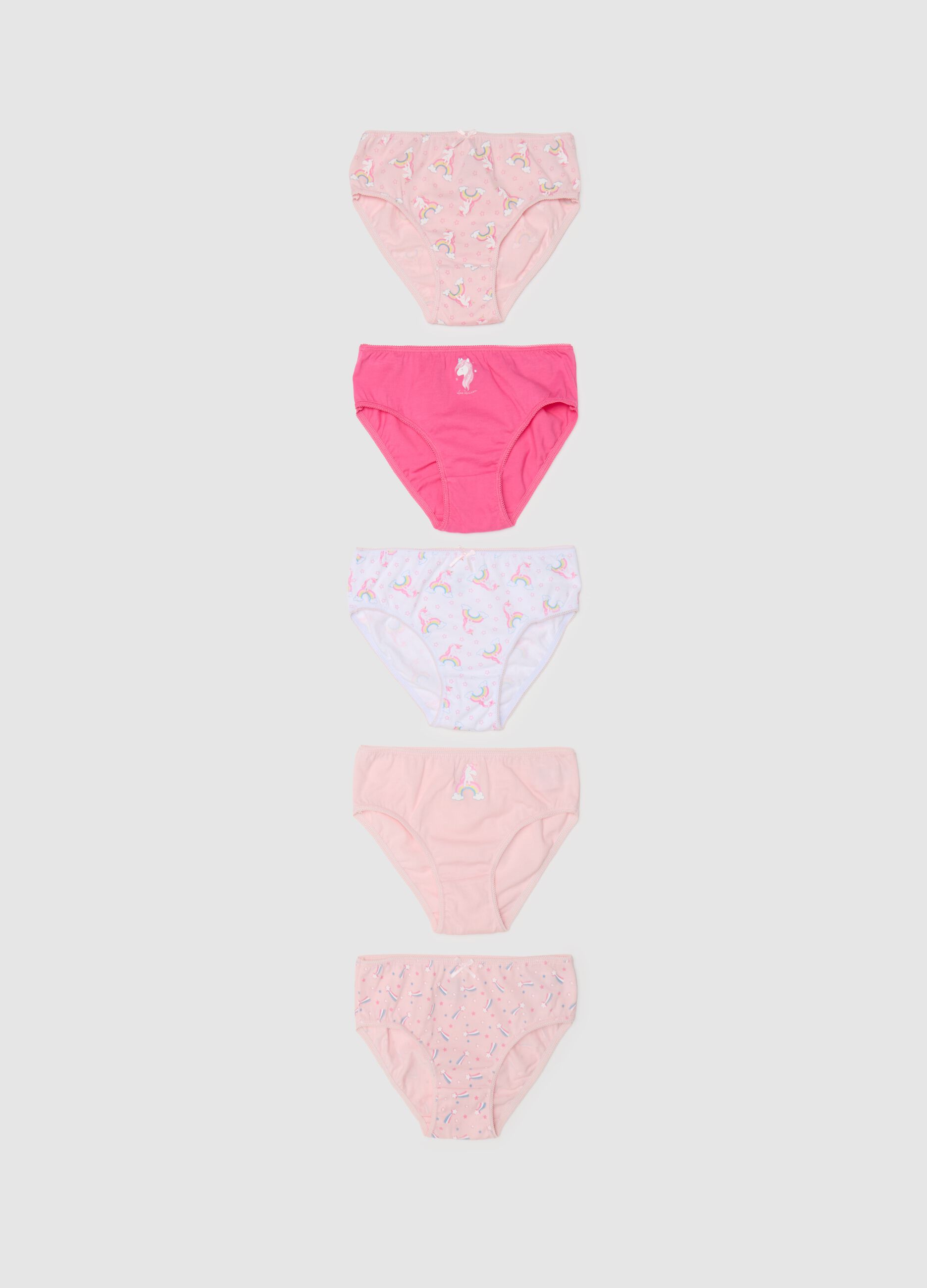 Five-pack cotton briefs with unicorns print