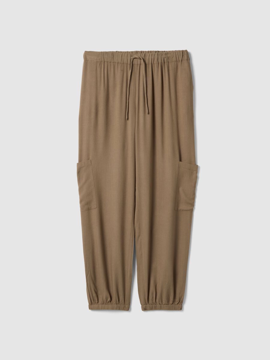 Pantaloni jogger in misto viscosa e lino marroni regular fit_4