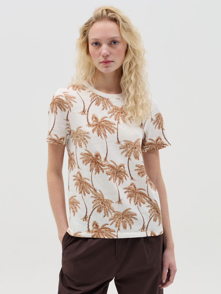Beige T-shirt with palms print_0