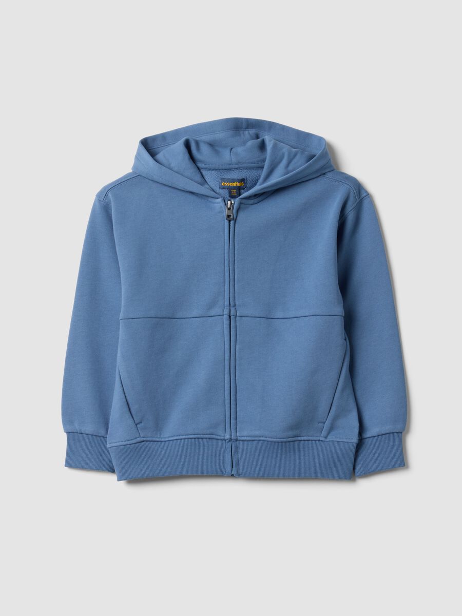 Felpa azzurra con cappuccio in puro cotone organico over fit per bambino_0