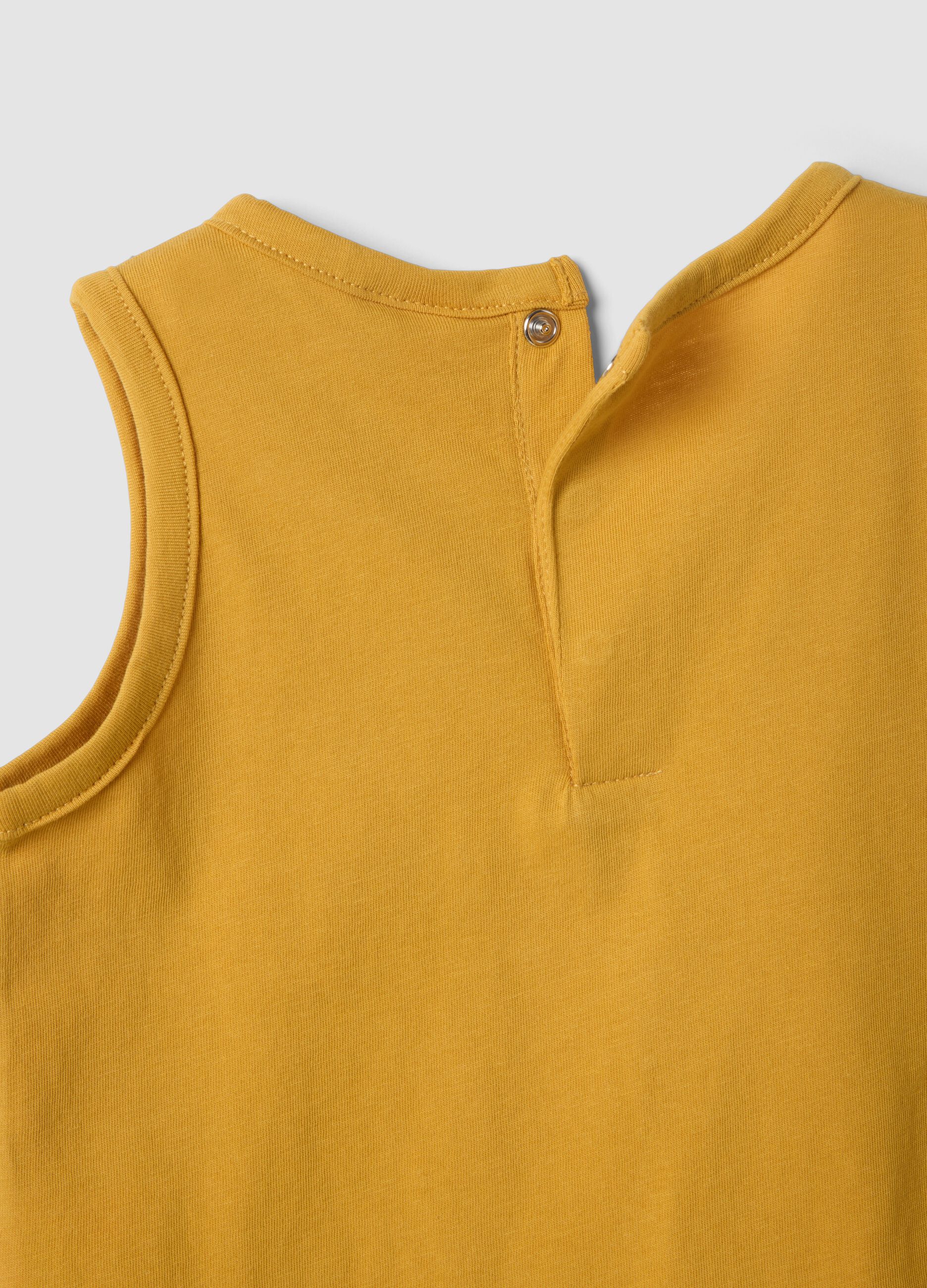 Yellow organic cotton tank top with print