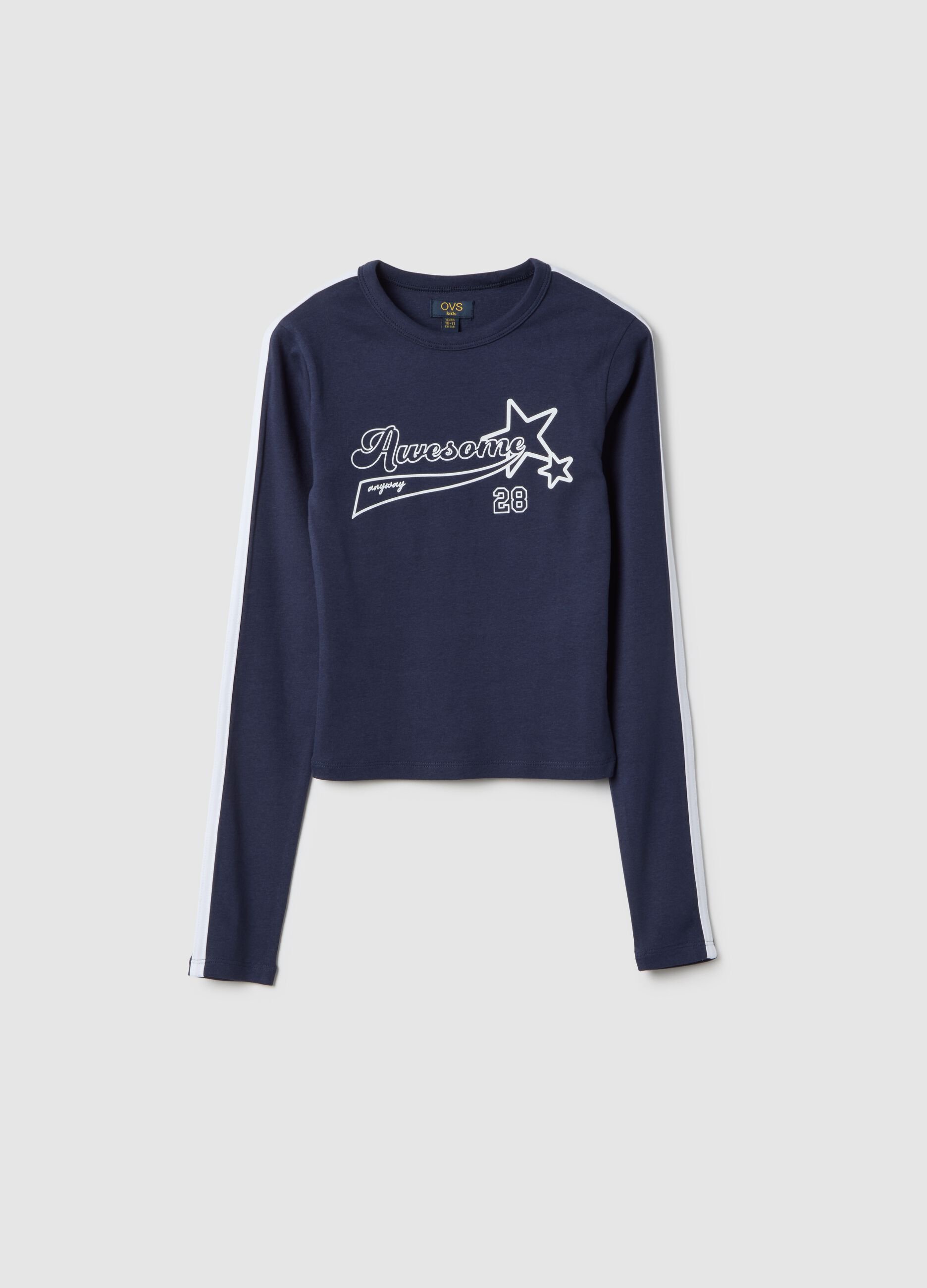 Slim fit blue stretch cotton T-shirt with stars for girls