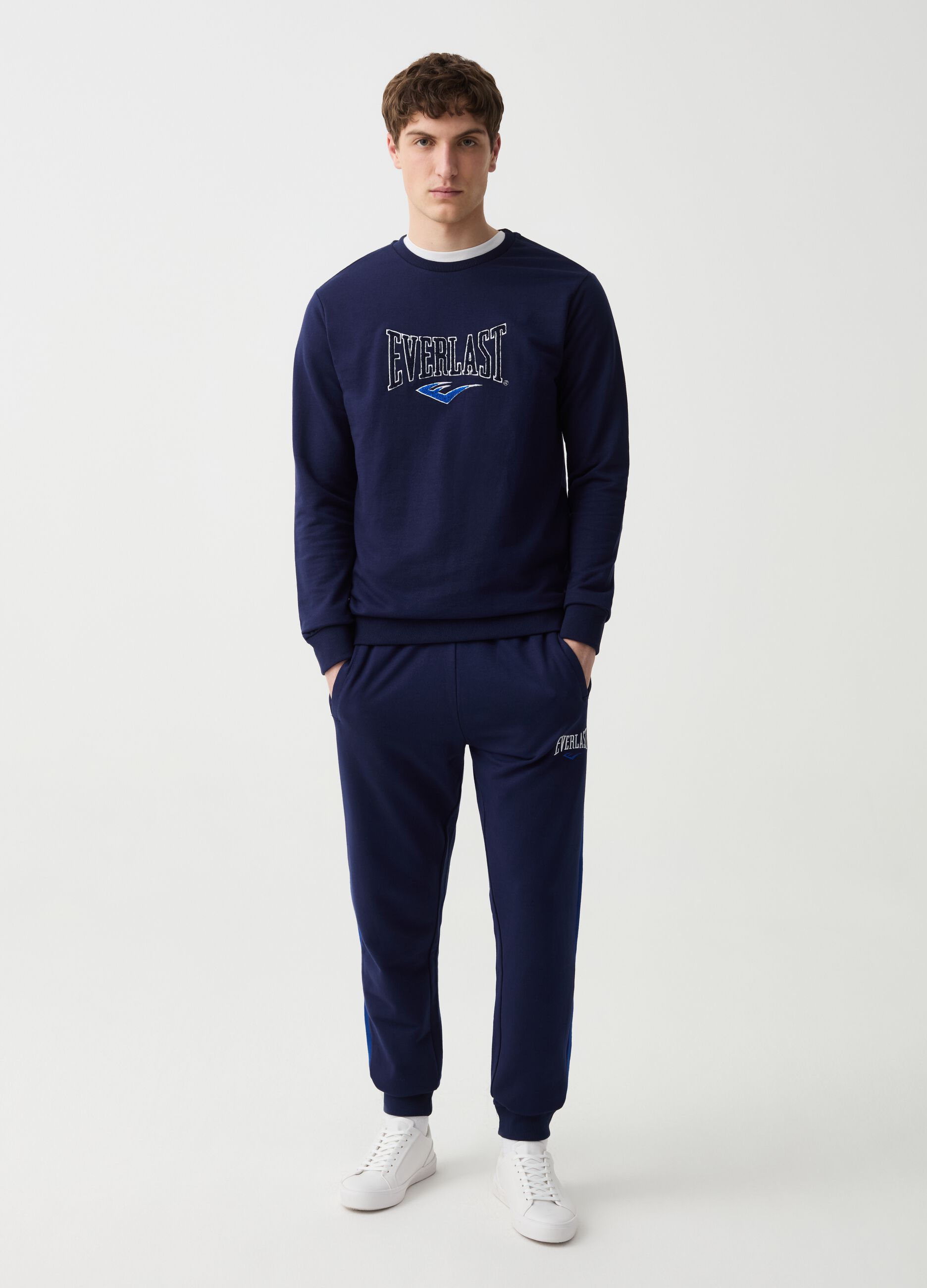 Joggers with contrasting bands and embroidered logo
