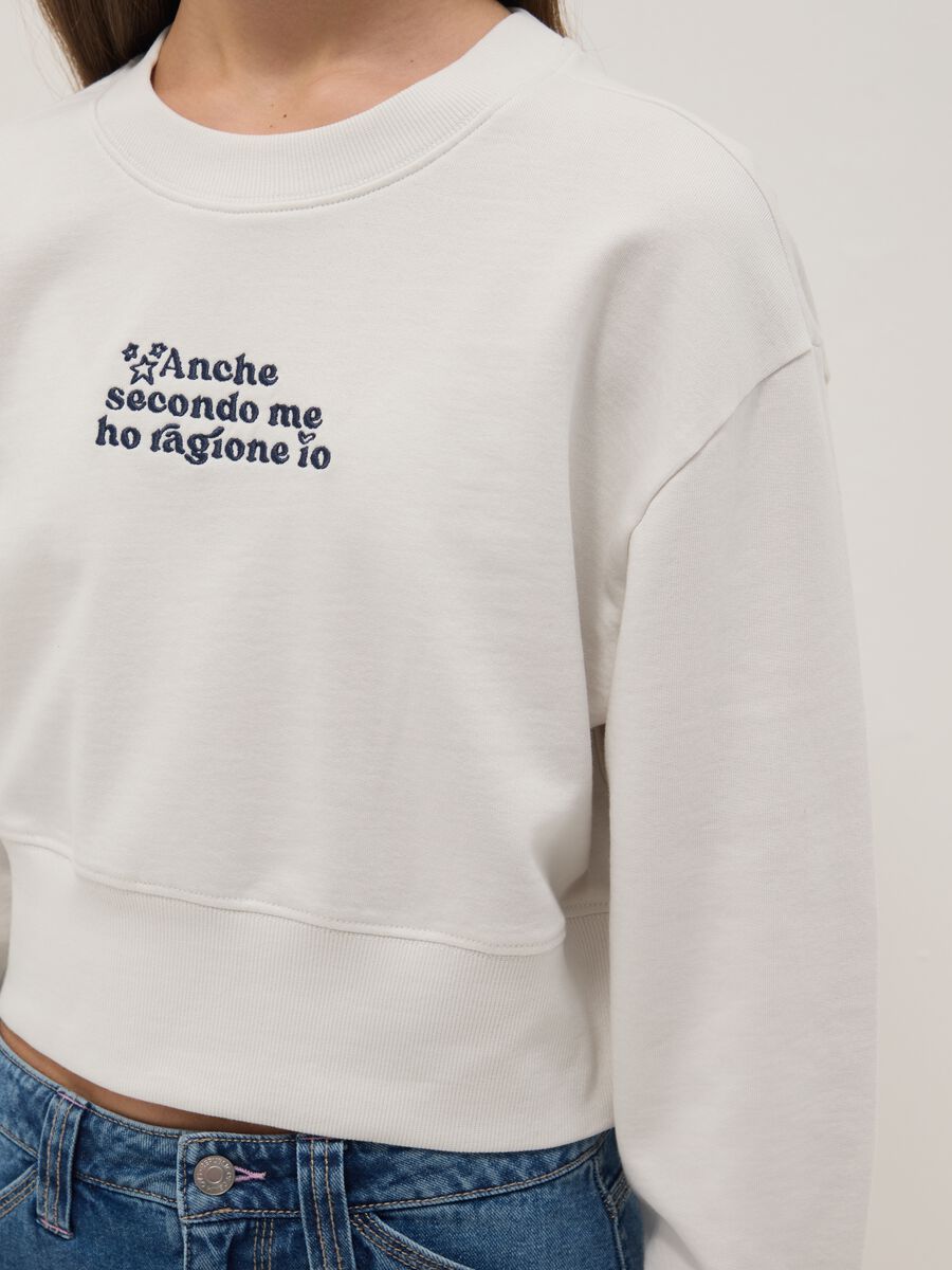 Felpa girocollo bianca da ragazza in puro cotone regular fit_2