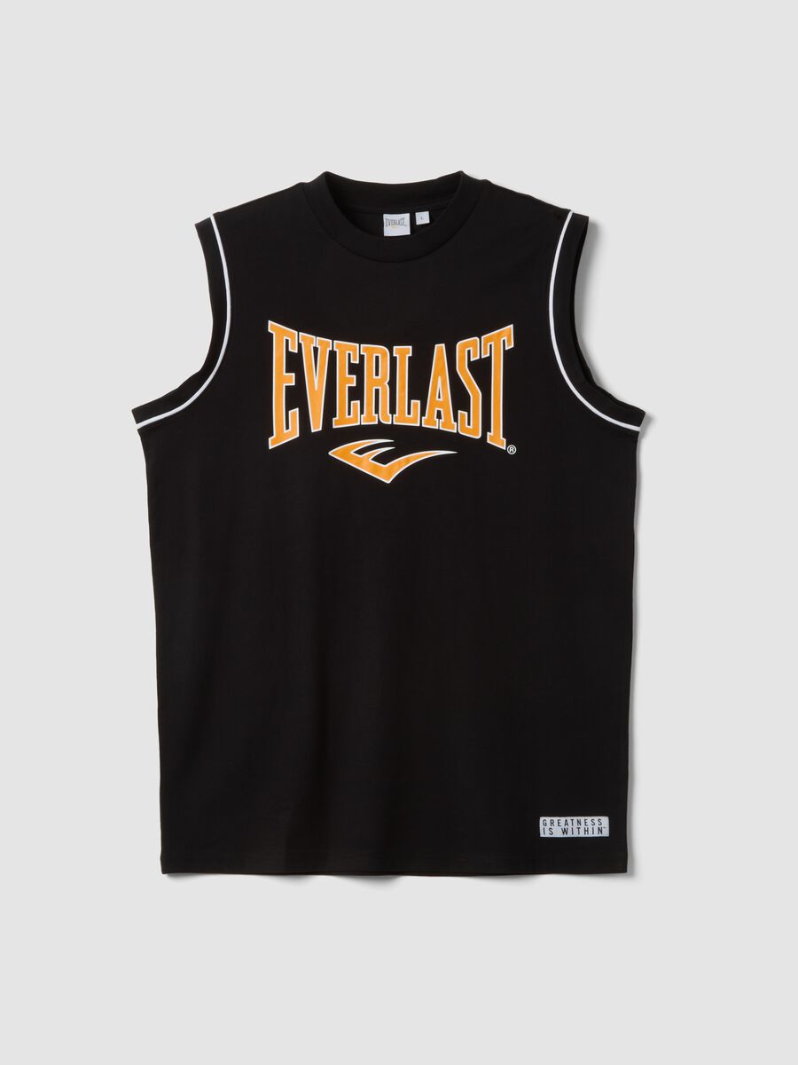 Black sleeveless pure cotton vest with Everlast logo_4