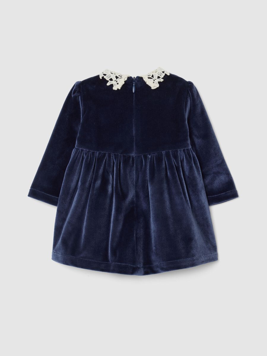 Blue velour regular fit baby dress with lace details_1