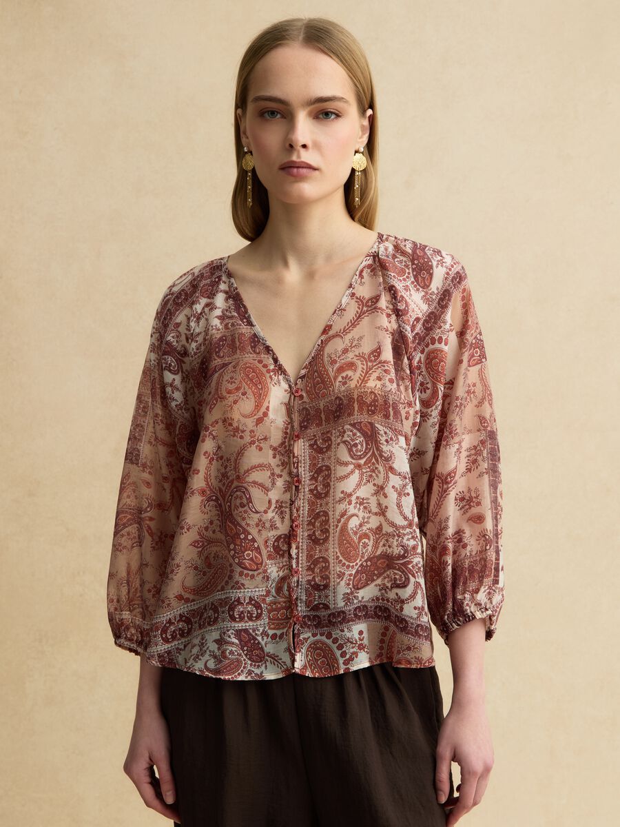 Blusa in misto lyocell multicolor regular fit con bottoni_1