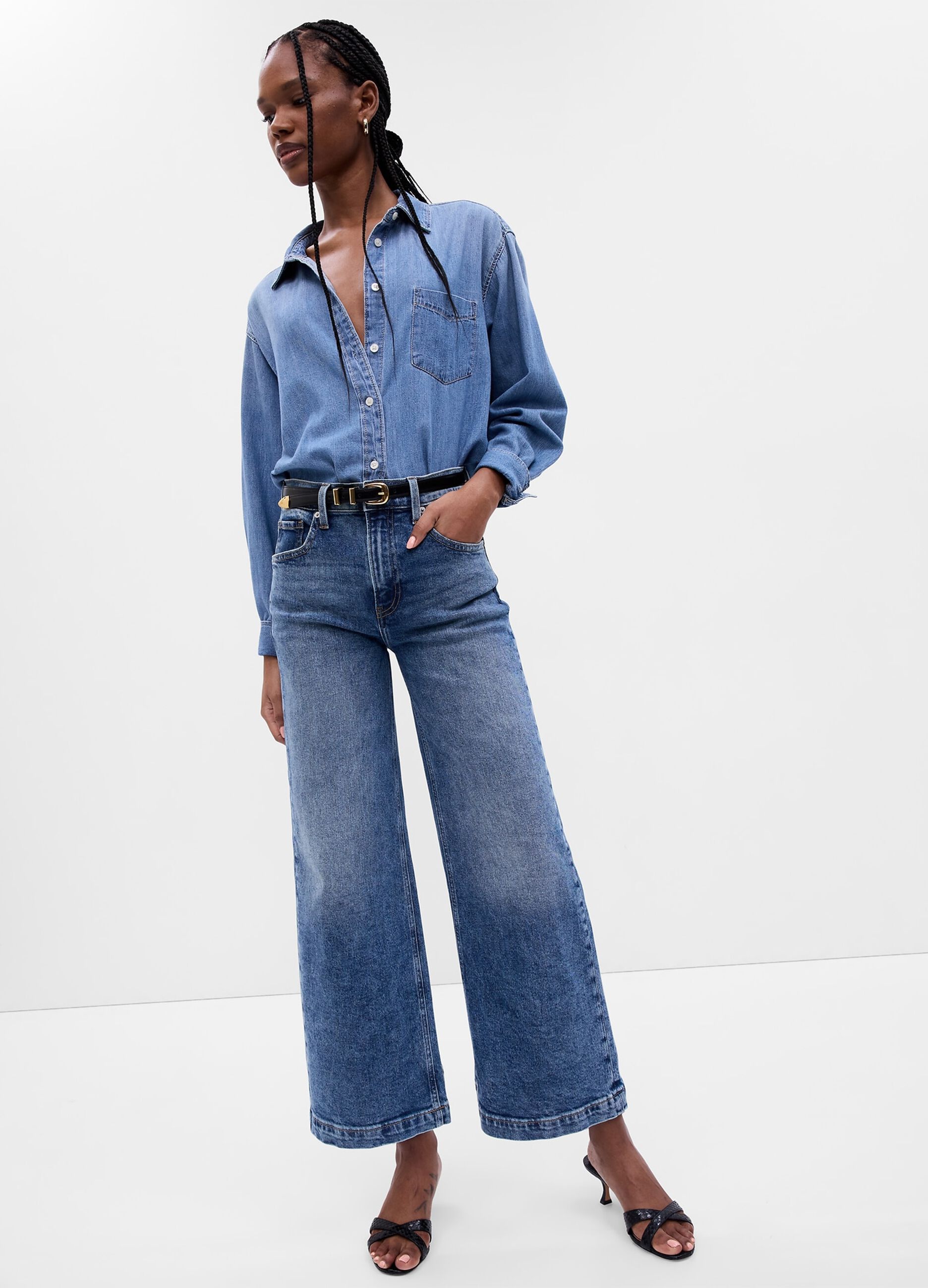 Jeans straight fit ankle a vita alta Lavaggio medio GAP da Donna OVS