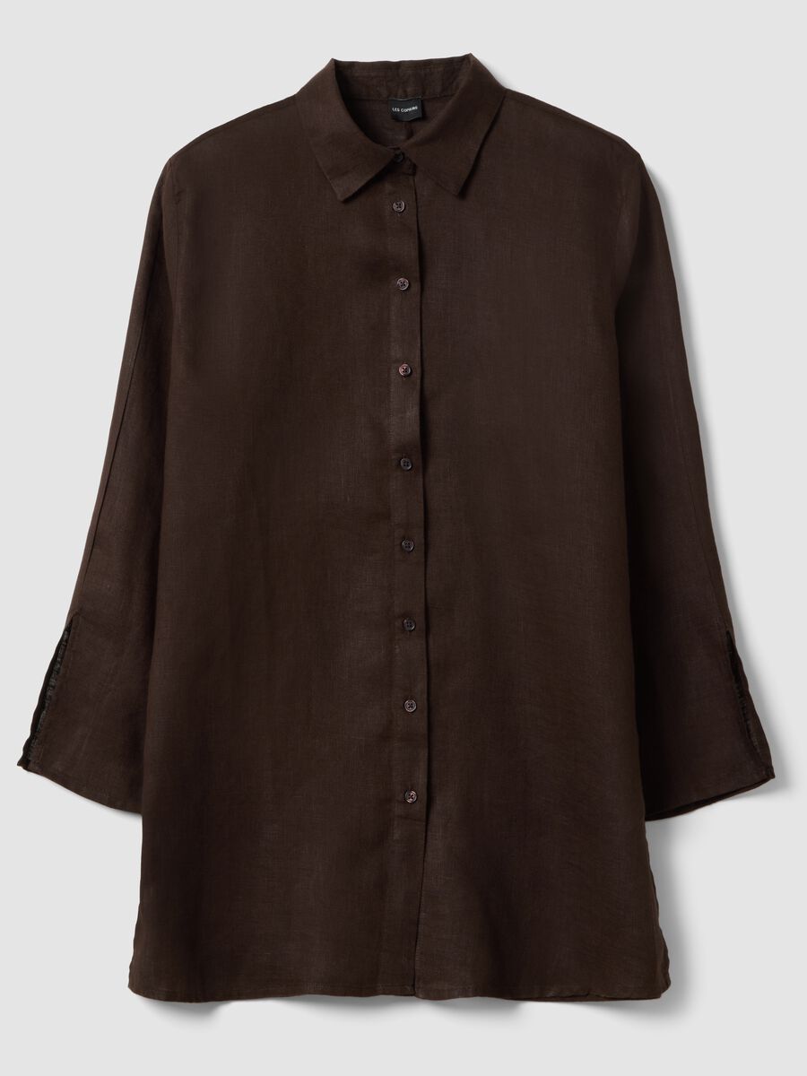 Brown pure linen oversized shirt_0