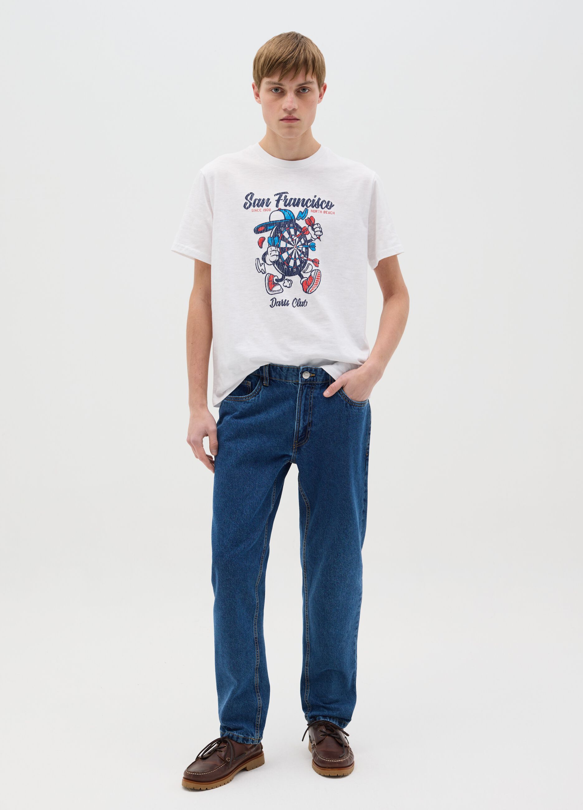 Cotton T-shirt with "San Francisco Darts Club" print