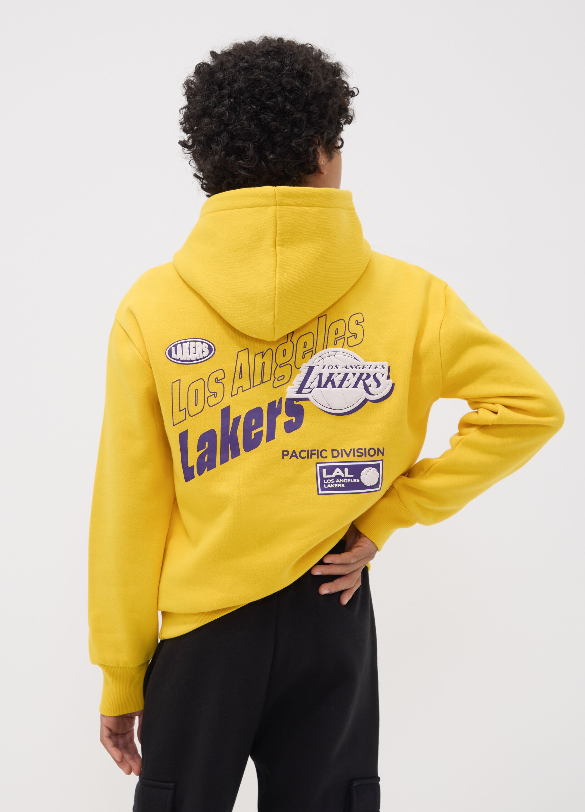 Yellow cotton-blend hoodie with Lakers print for boys