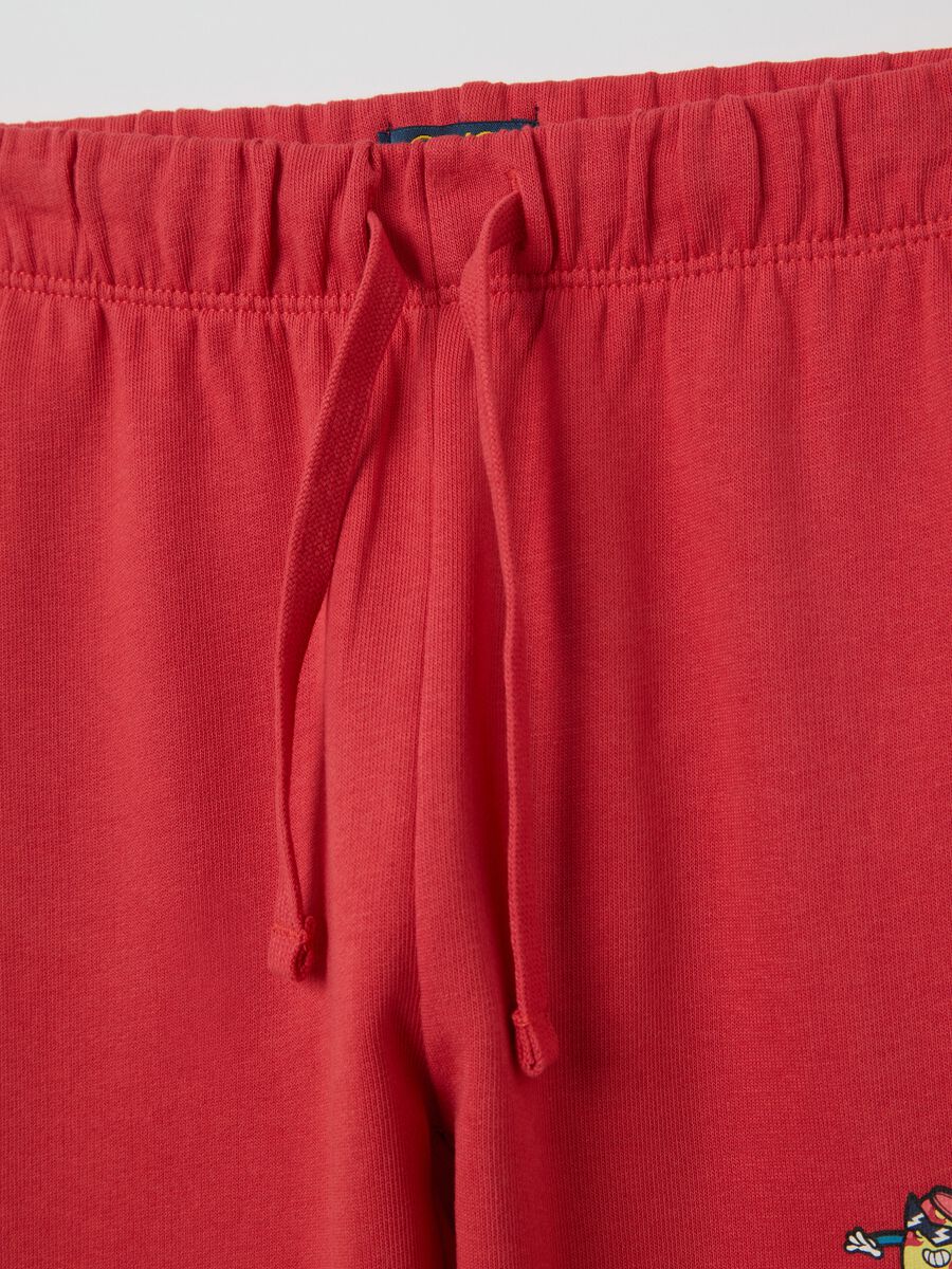 Red cotton joggers with drawstring and print_2