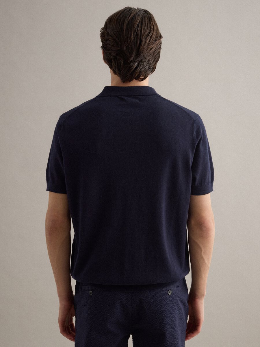 Regular fit blue polo in cotton, linen and silk blend_2