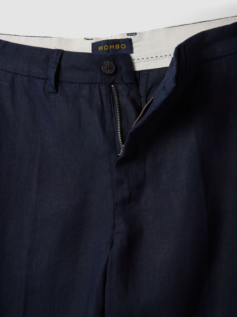 Pantaloni chino in puro lino blu regular fit_5