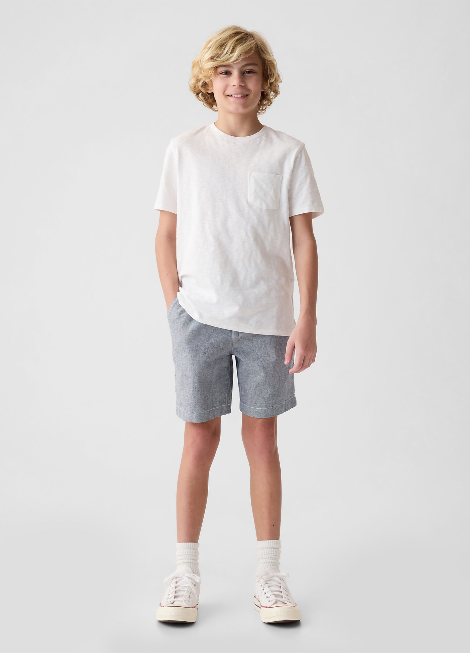 Linen and viscose Bermuda shorts with stretch waist