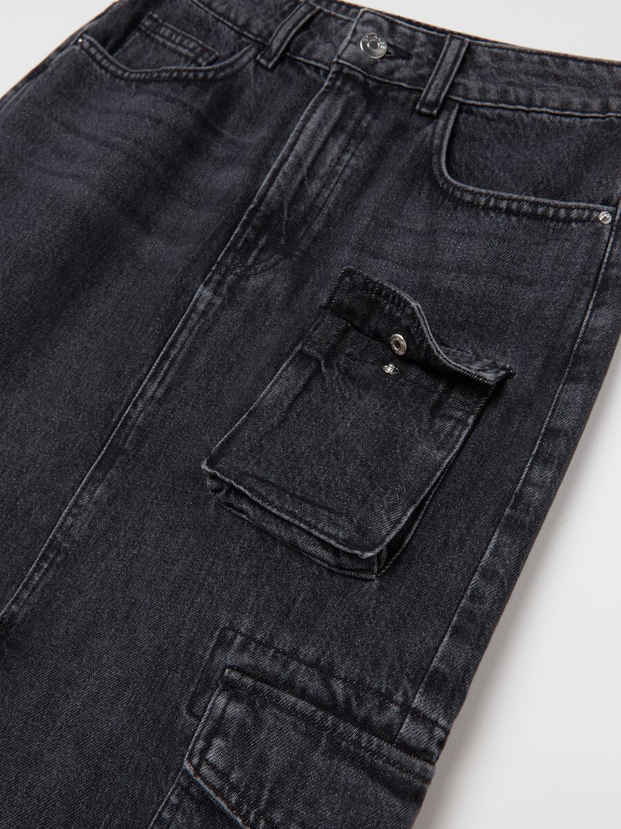 Gonna lunga cargo in denim_5