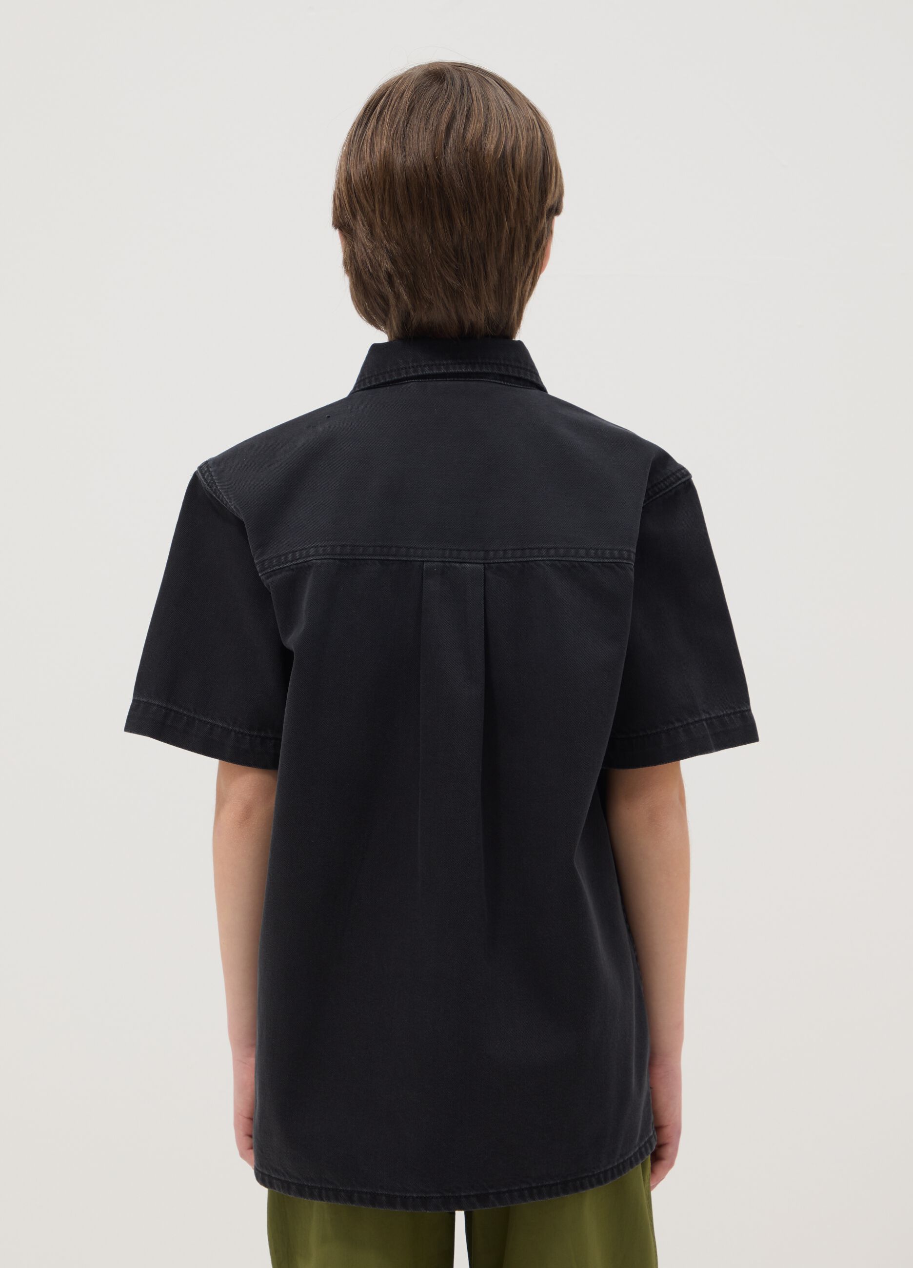 Black Short Sleeve Shirt in Pure Cotton