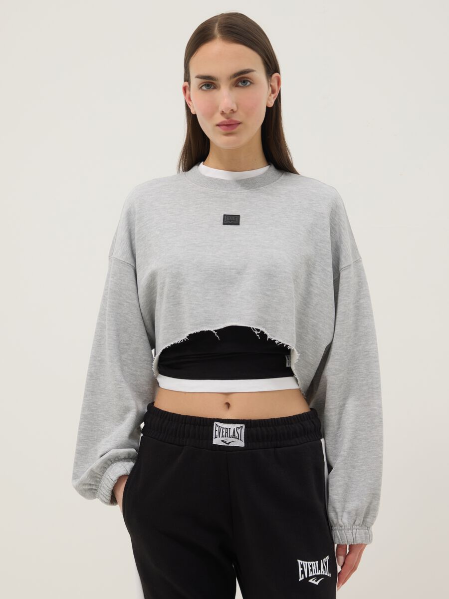 Felpa corta in misto cotone grigia regular fit_0