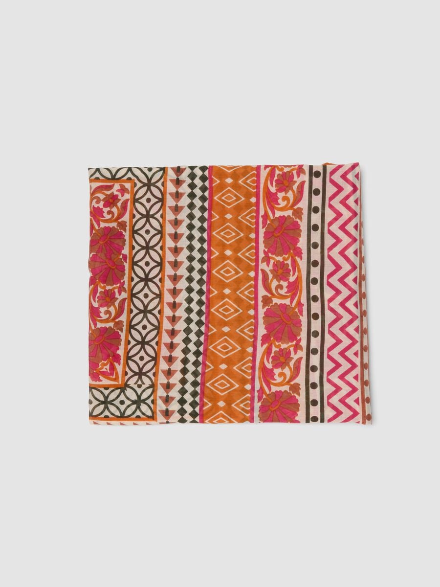 Orange pure cotton pareo with patterned print_5