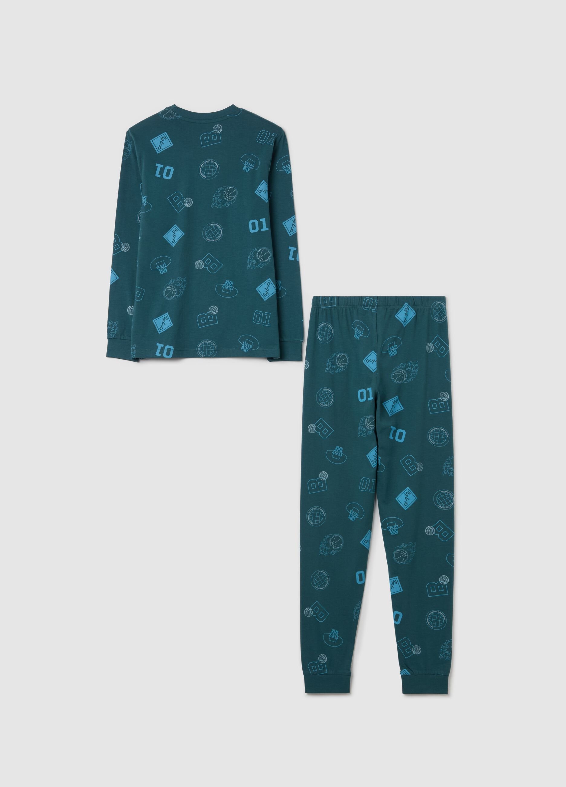 Cotton pyjamas with basketball motif print