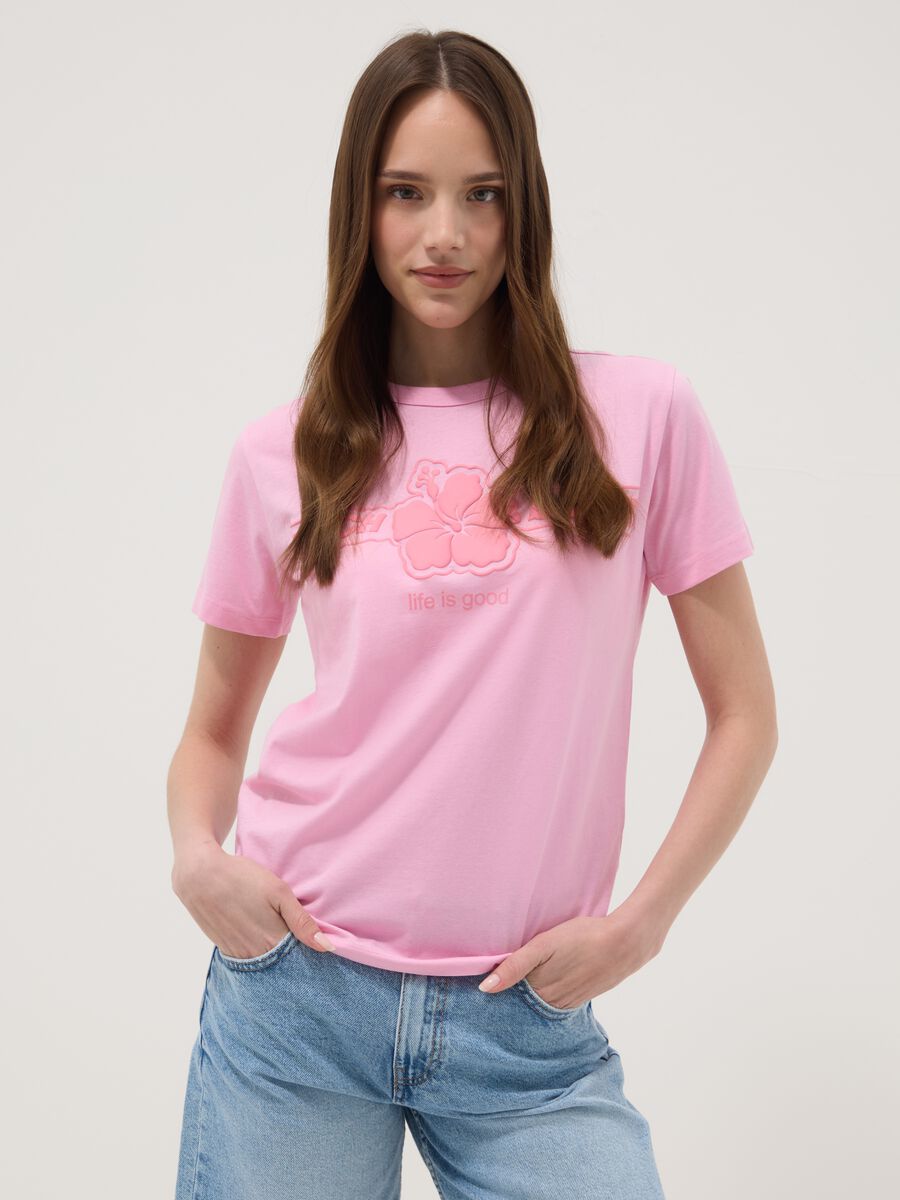 T-shirt in puro cotone rosa regular fit con fiore_0
