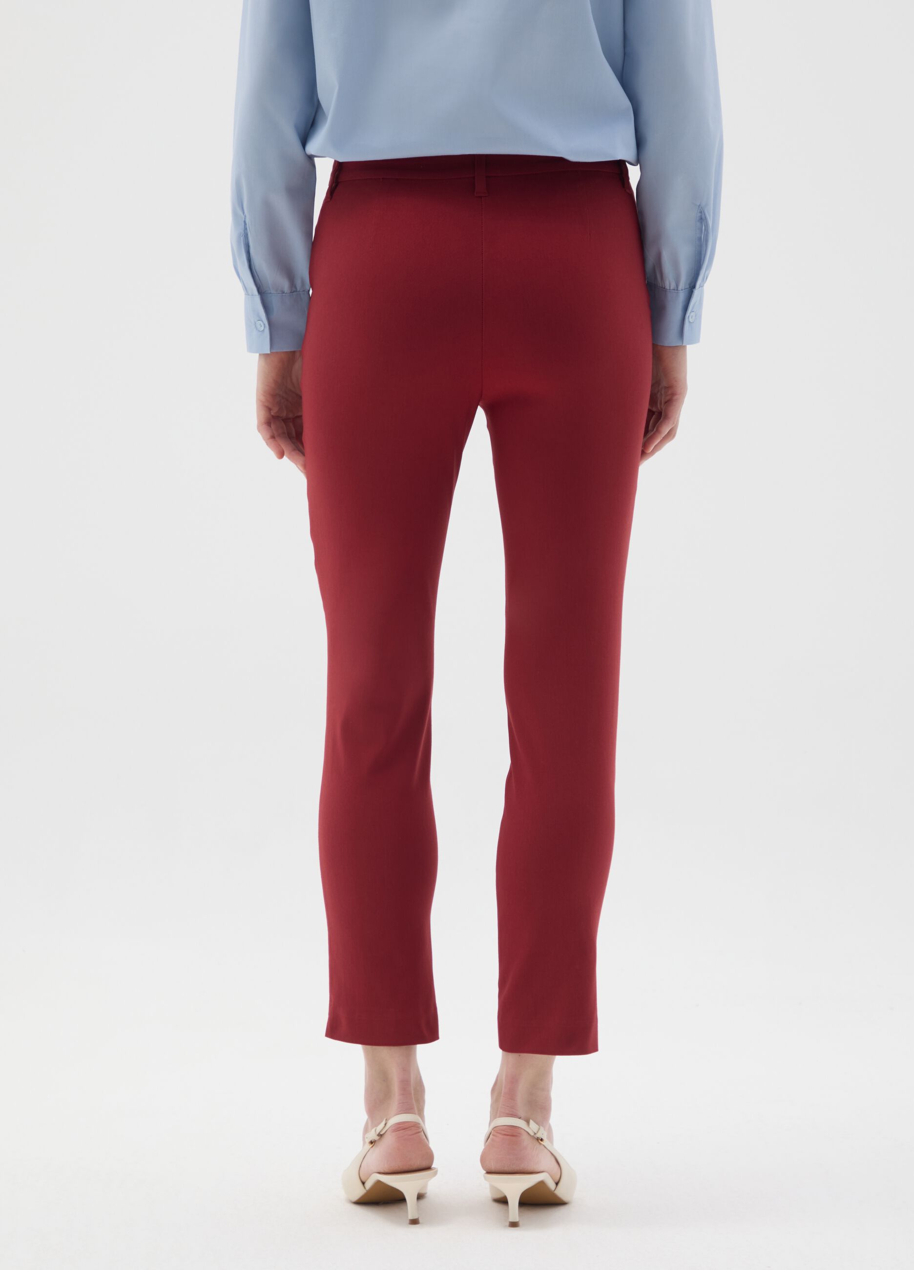 Red viscose blend slim fit trousers