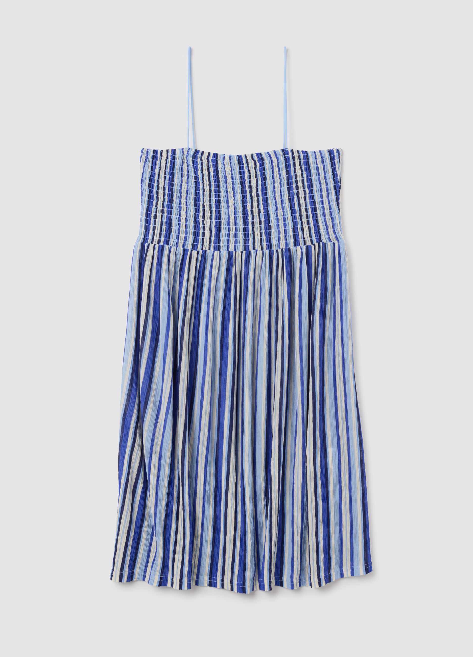 Women's midi dress in multicolour fabric with smocked top