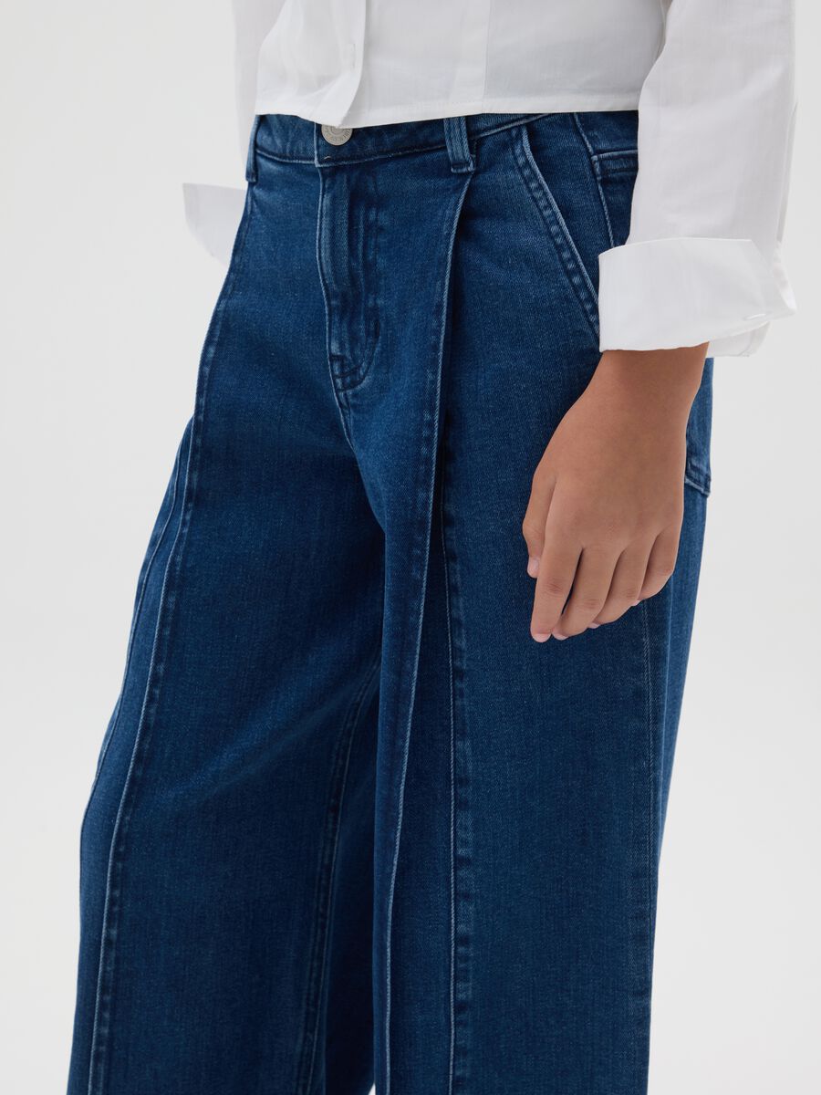 Jeans da ragazza in denim blu wide leg_3